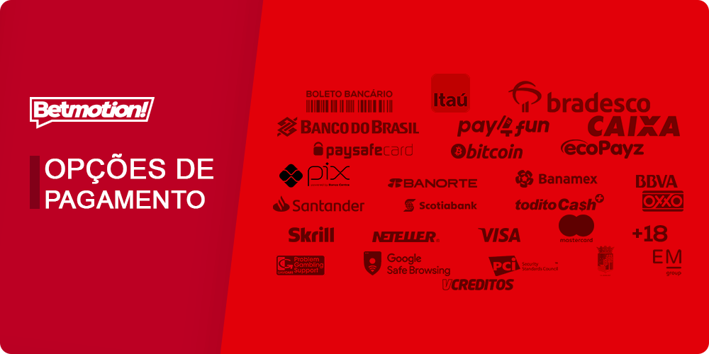 Opcoes de Pagamento de Betmotion para Deposito e Saque no Brasil