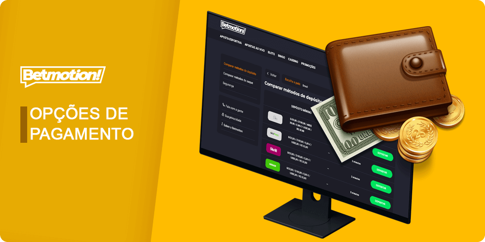 Lista com Opções de pagamento do Betmotion para pôquer